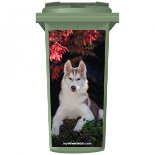 Husky Dog Lying Under A Tree Wheelie Bin Sticker Panel